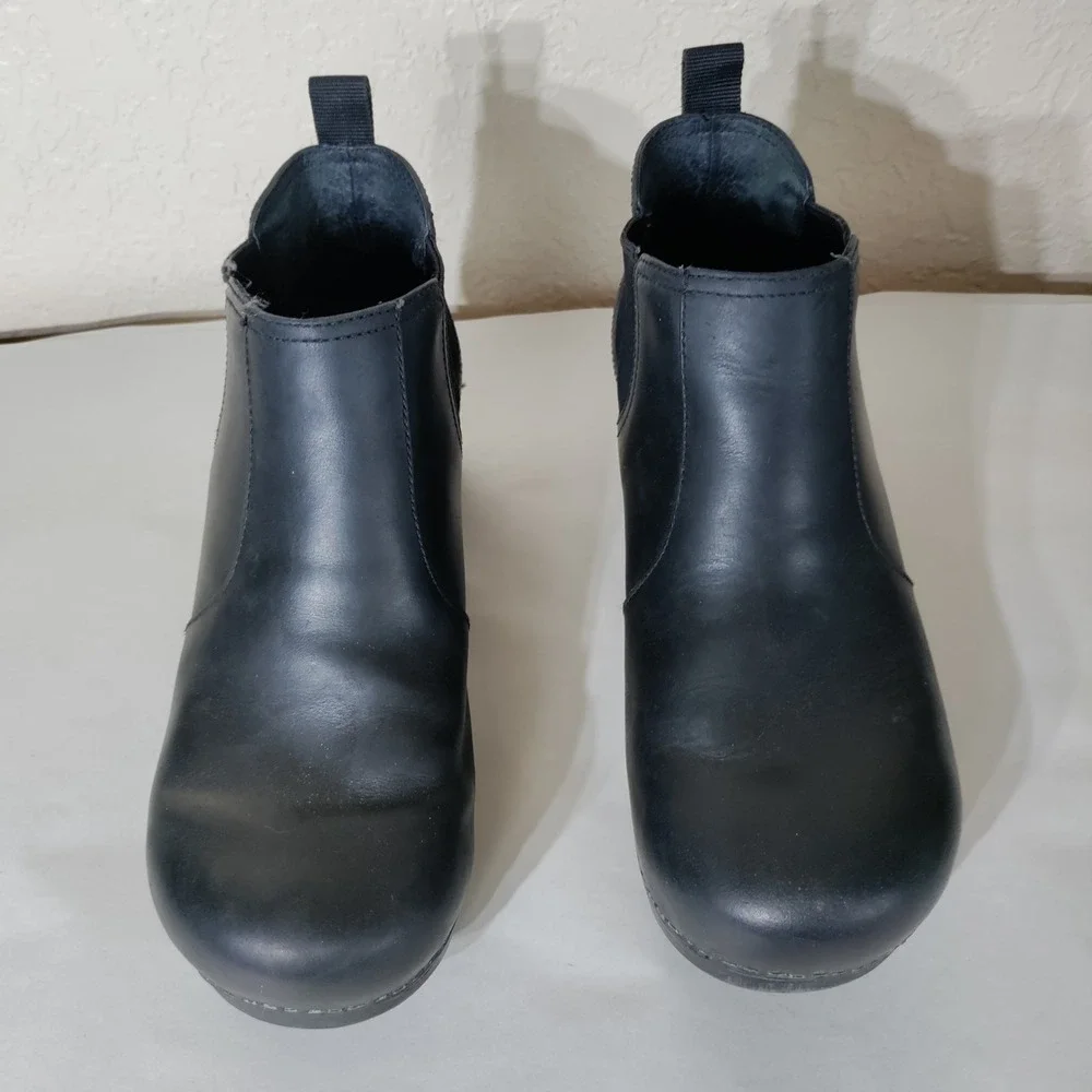 Dansko Womens Black Leather Chelsea Ankle Boots Block Heel Size 40